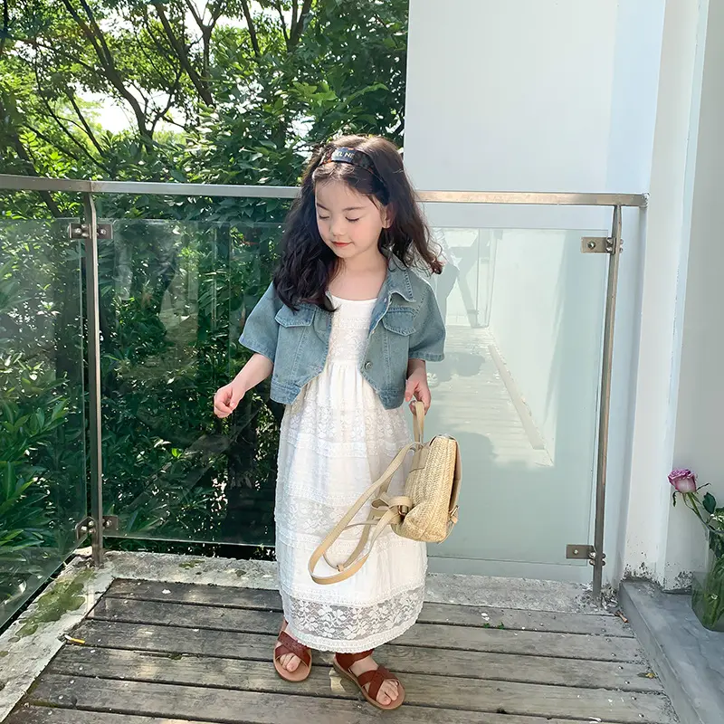 Chic Korean-Style Summer Dress Set for Girls - Lightweight Denim Coat with  Lace Suspender Skirt - Perfect for Playdates and Parties | Wege Store