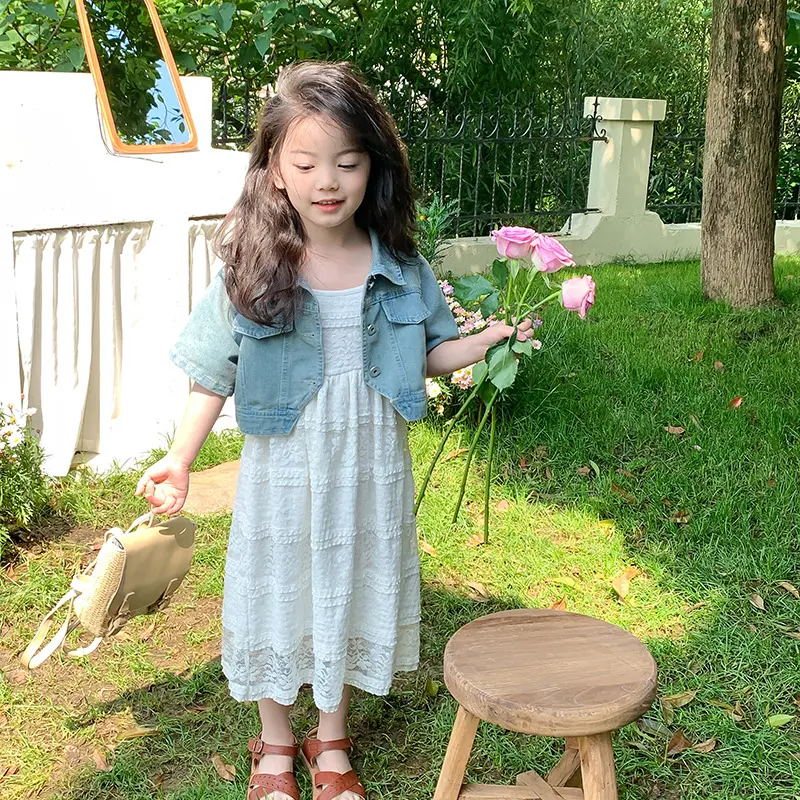 Chic Korean-Style Summer Dress Set for Girls - Lightweight Denim Coat with  Lace Suspender Skirt - Perfect for Playdates and Parties | Wege Store